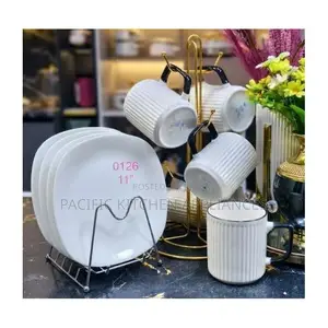 12 Piece Dinner Set 6 Ceramic Dinnerplates + 6 Concise Cups
