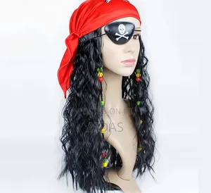 3 in 1 Pirate Wig Hat Halloween Costume Set Dreadlock Wig Eye Pat