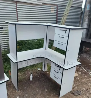 White 3-Drawer L-Shaped Reception Table