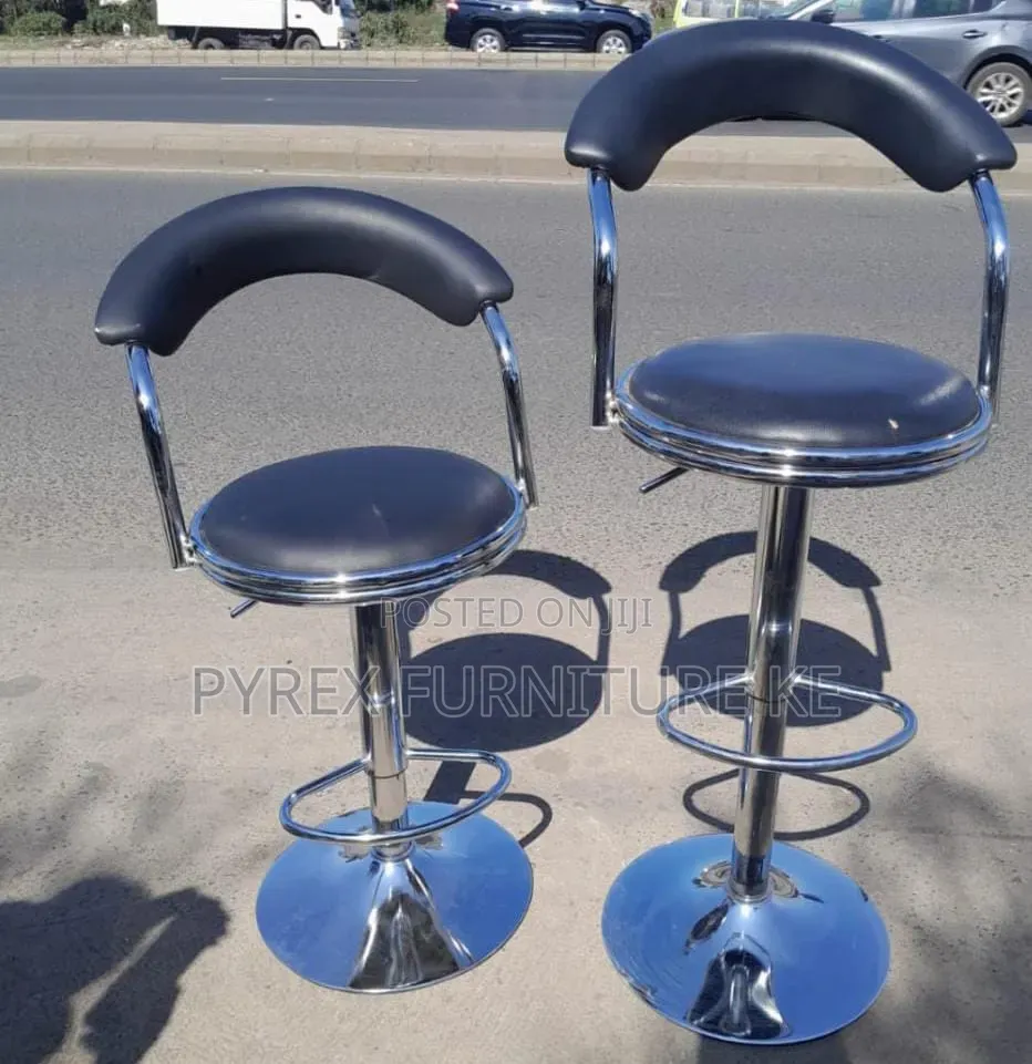 Black Leather Bar Chair With Chrome Base