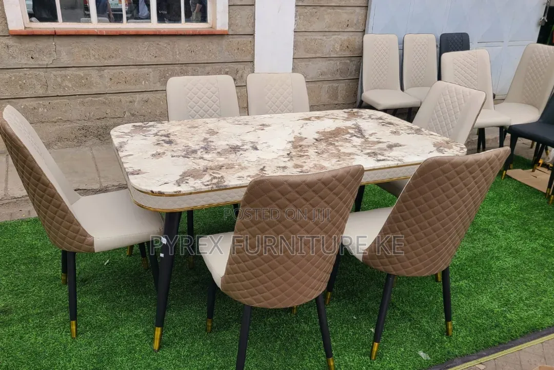 Beige and Brown Marble 6 Seater Dining Set