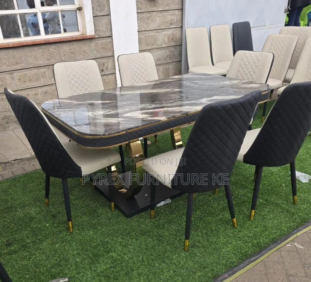Black and Cream Marble 8 Seater Dining Set