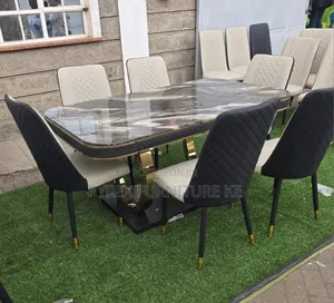 Black and Cream Marble 8 Seater Dining Set