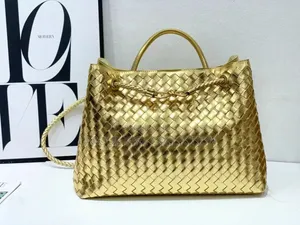 Exquisite Woven Leather Tote Bag With Gold Knot Hardware