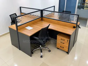 Shaped Office Desk With Partitions