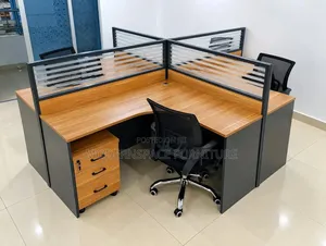 Shaped Office Desk With Partitions