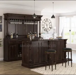 Giante Rustic Solid Wood Home Bar Set With Stool Set of 2