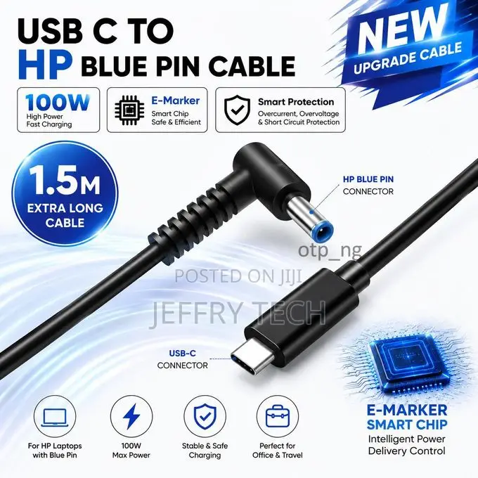 100W TYPE-C to HPBlue Pin With Smart (18.5V–20V) Charging Cable For
