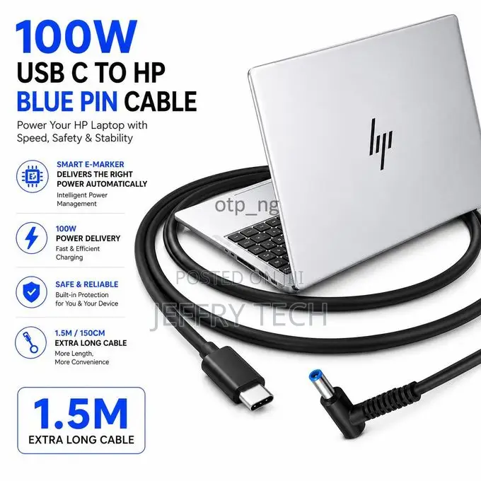 100W TYPE-C to HPBlue Pin With Smart (18.5V–20V) Charging Cable For