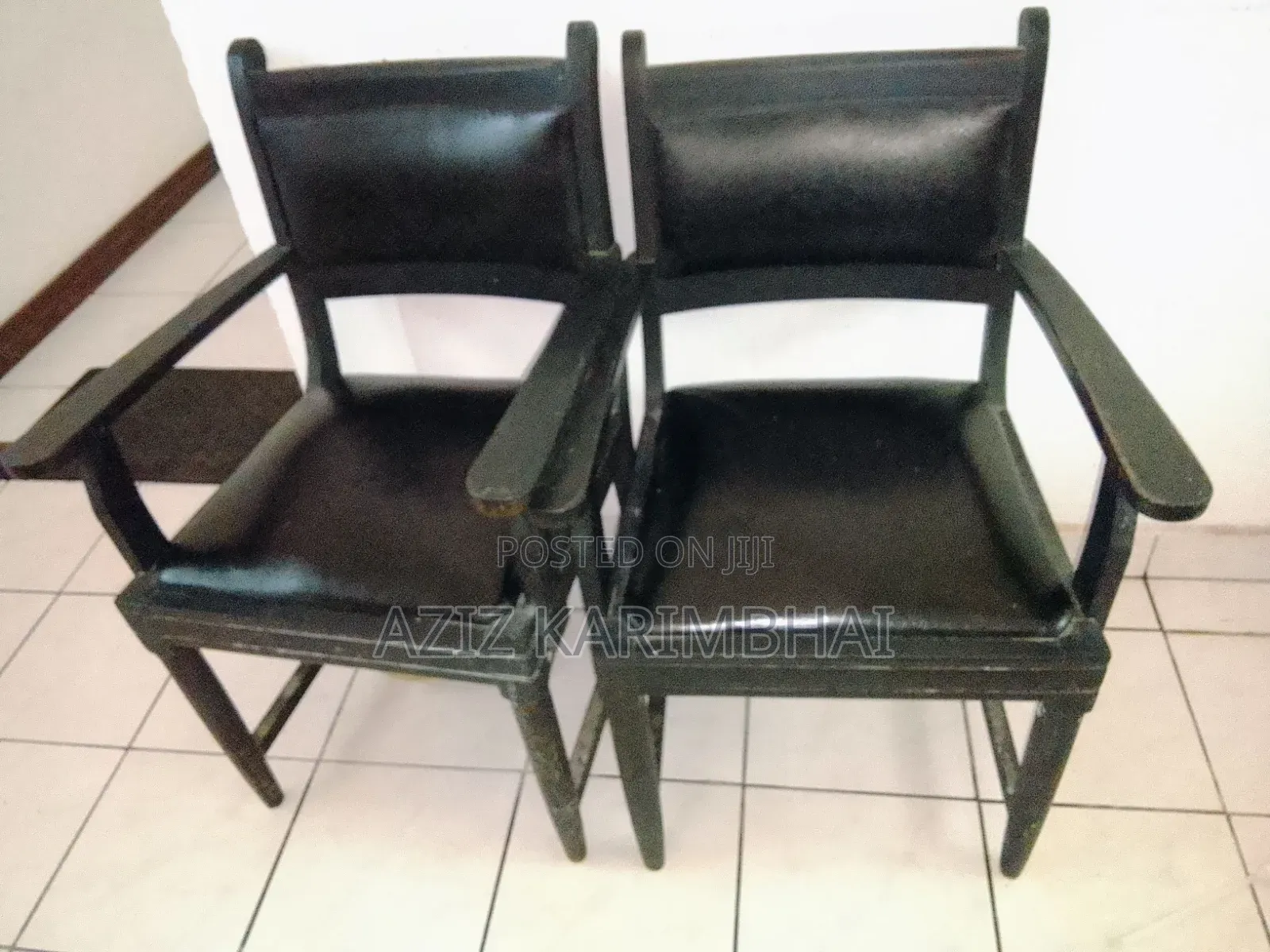 Vintage Black Leather Armchairs