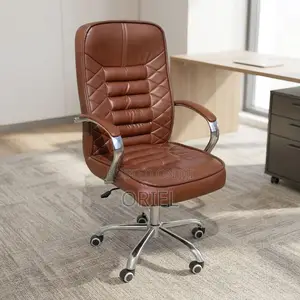 Office Chair : Brown Cushioned Leather Office Chair