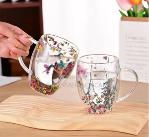 Double Wall Glass Coffee Mug With Colorful Floral Design