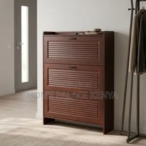 Shoe Rack; 24 Pairs Brown Wooden Flip Shoe Rack
