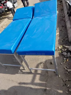 Examination Couch Silver and Blue Leather Bed