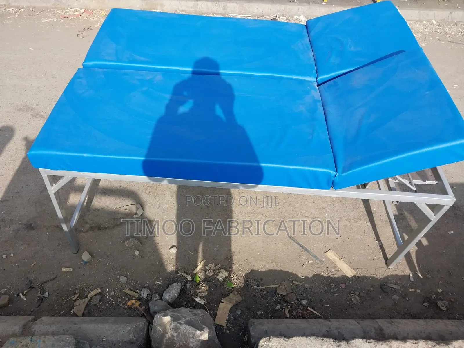 Examination Couch Silver and Blue Leather Bed