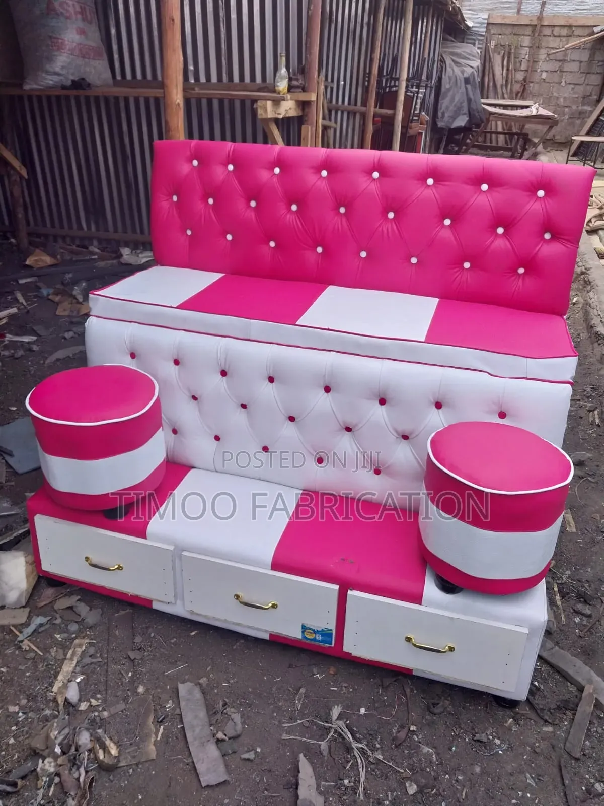 Pedicure 3 Seater Pink and White, With Drowers