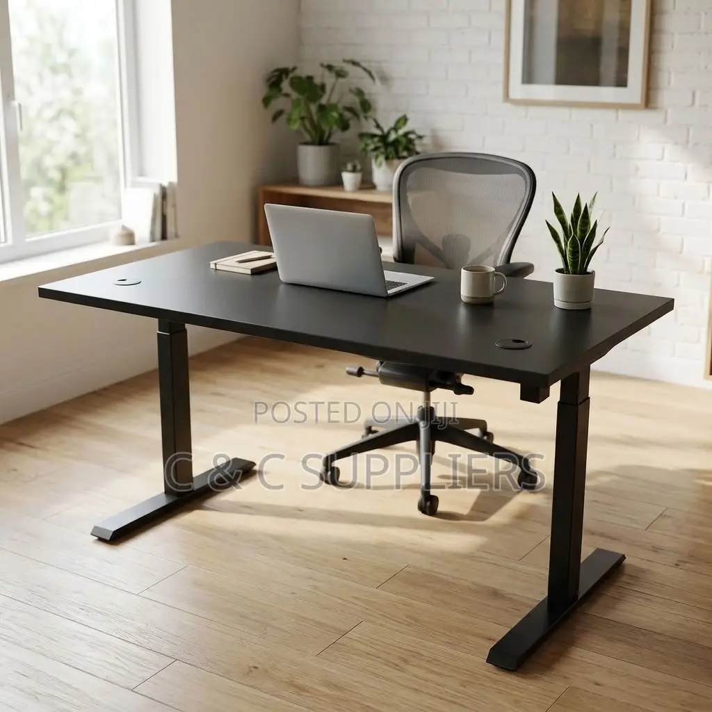 Black Adjustable Sit & Stand Desk-120cm