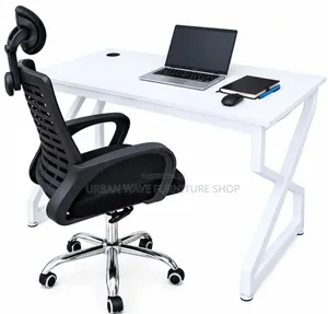 White Desk + Black Headrest Chairs