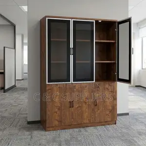 3-Door Brown Cabinet With Shelves.