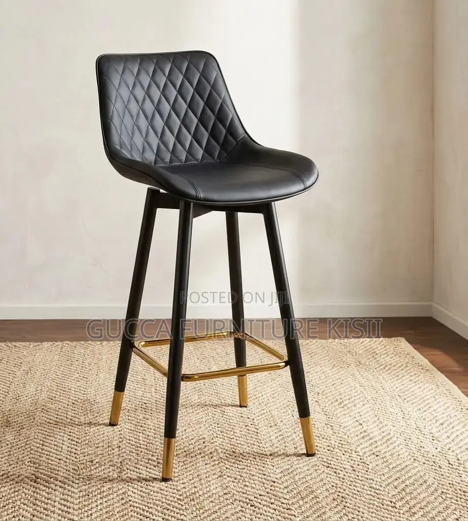Black Executive Swivel Leather Barstool