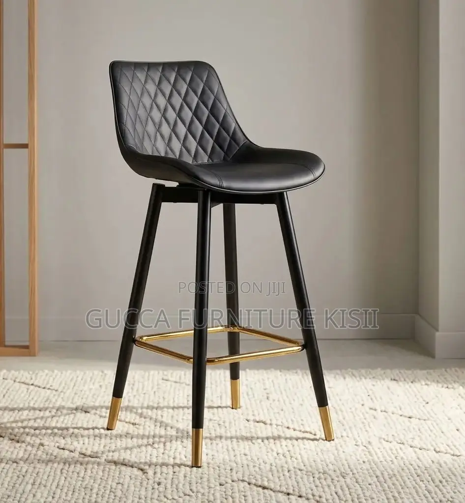 Black Executive Swivel Leather Barstool