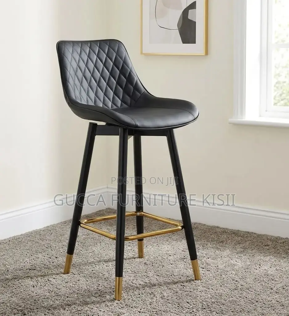 Black Executive Swivel Leather Barstool