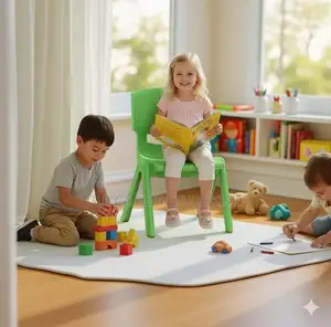 Green Stackable Kindergarten Plastic Green Low Back Chair