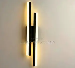 Modern Dual Linear LED Wall Light Sleek Black Staggered Strip Sconce