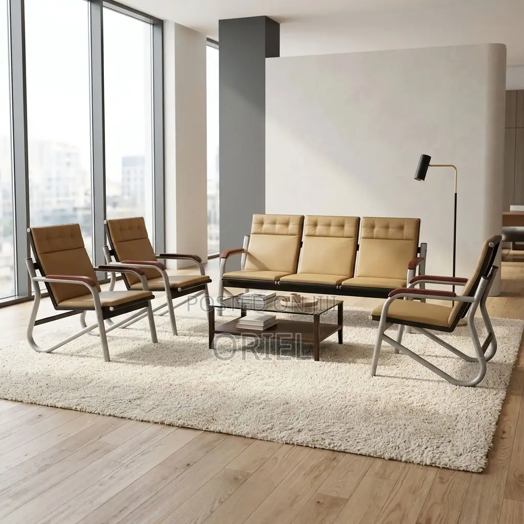 Office Sofa : Five-Seat Brown Waiting Reception Area Couch