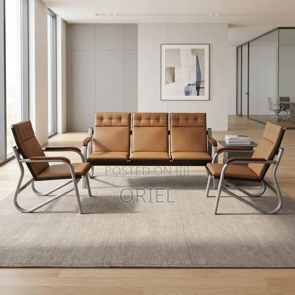 Office Sofa : Five-Seat Brown Waiting Reception Area Couch