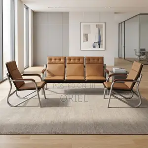 Office Sofa : Five-Seat Brown Waiting Reception Area Couch