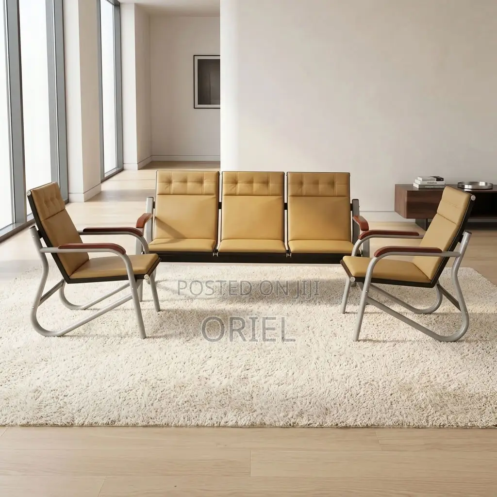 Office Sofa : Five-Seat Brown Waiting Reception Area Couch