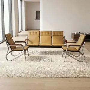 Office Sofa : Five-Seat Brown Waiting Reception Area Couch