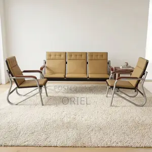 Office Sofa : Five-Seat Brown Waiting Reception Area Couch