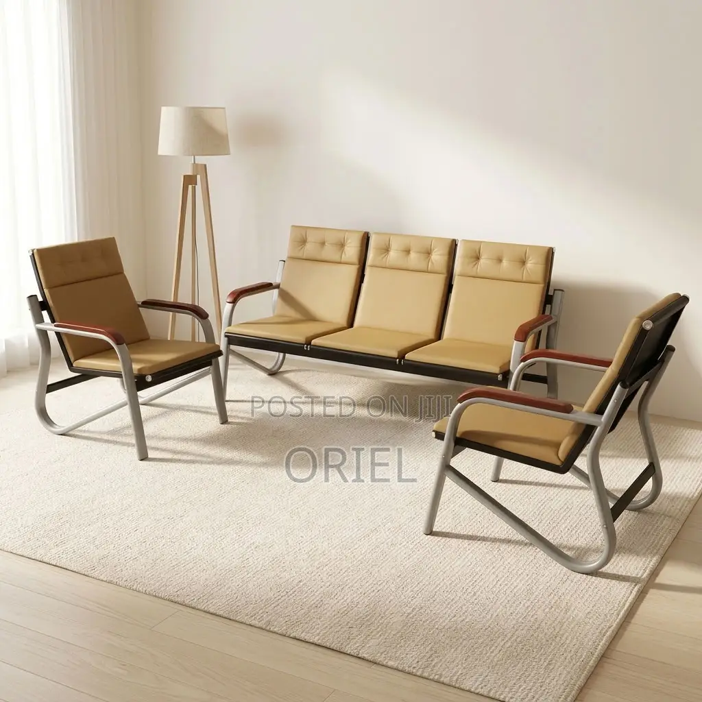 Office Sofa : Five-Seat Brown Waiting Reception Area Couch