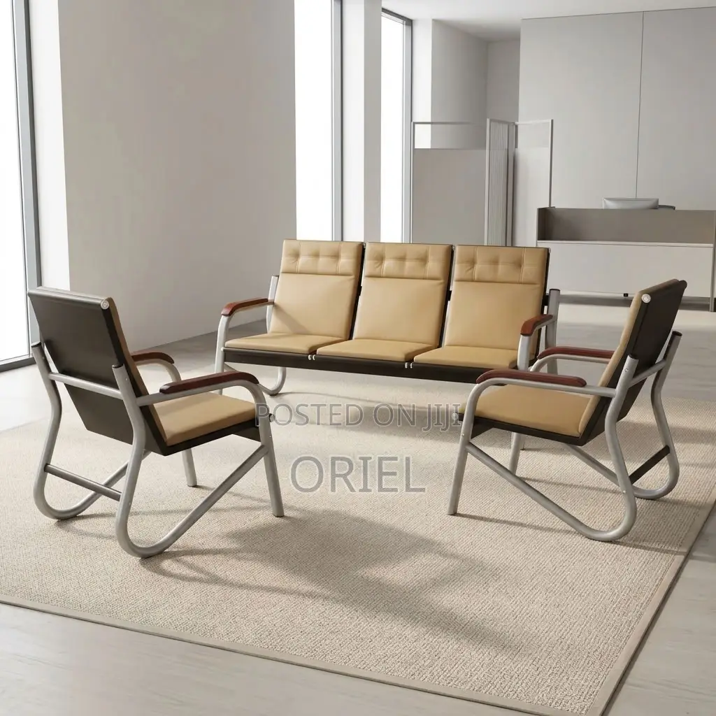 Office Sofa : Five-Seat Brown Waiting Reception Area Couch