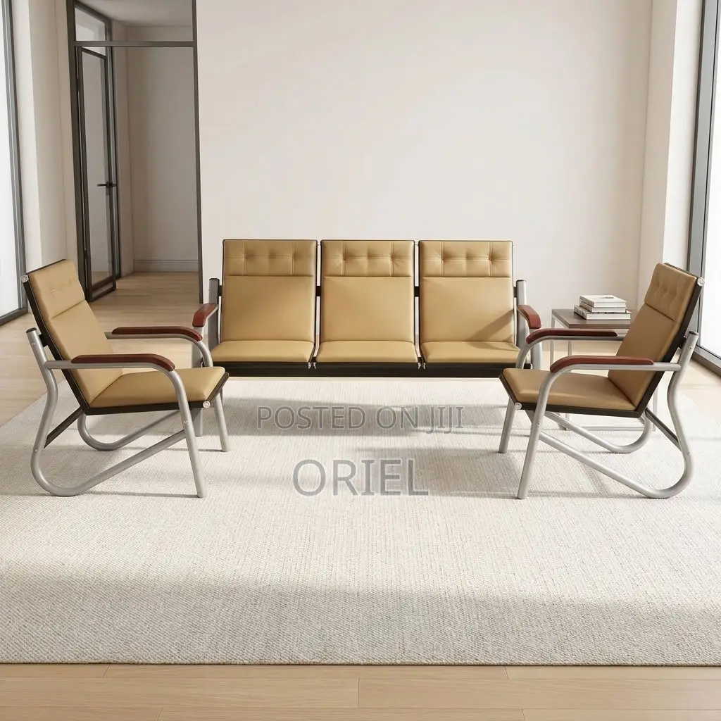 Office Sofa : Five-Seat Brown Waiting Reception Area Couch