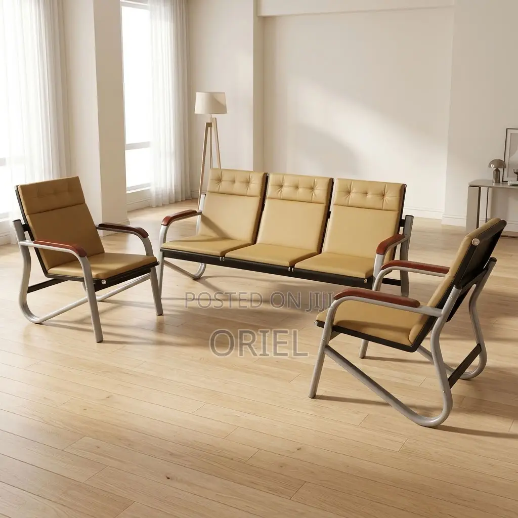 Office Sofa : Five-Seat Brown Waiting Reception Area Couch