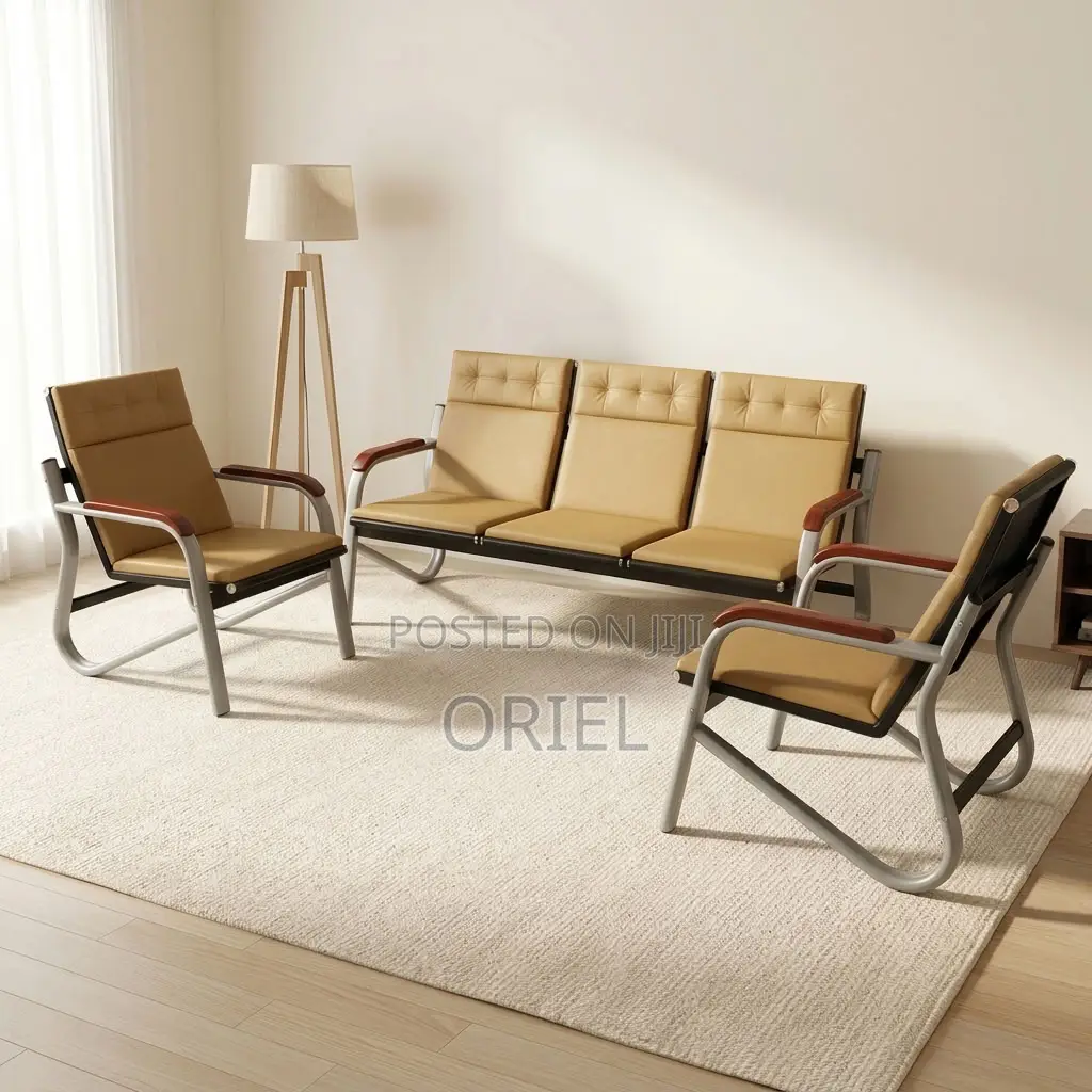Office Sofa : Five-Seat Brown Waiting Reception Area Couch