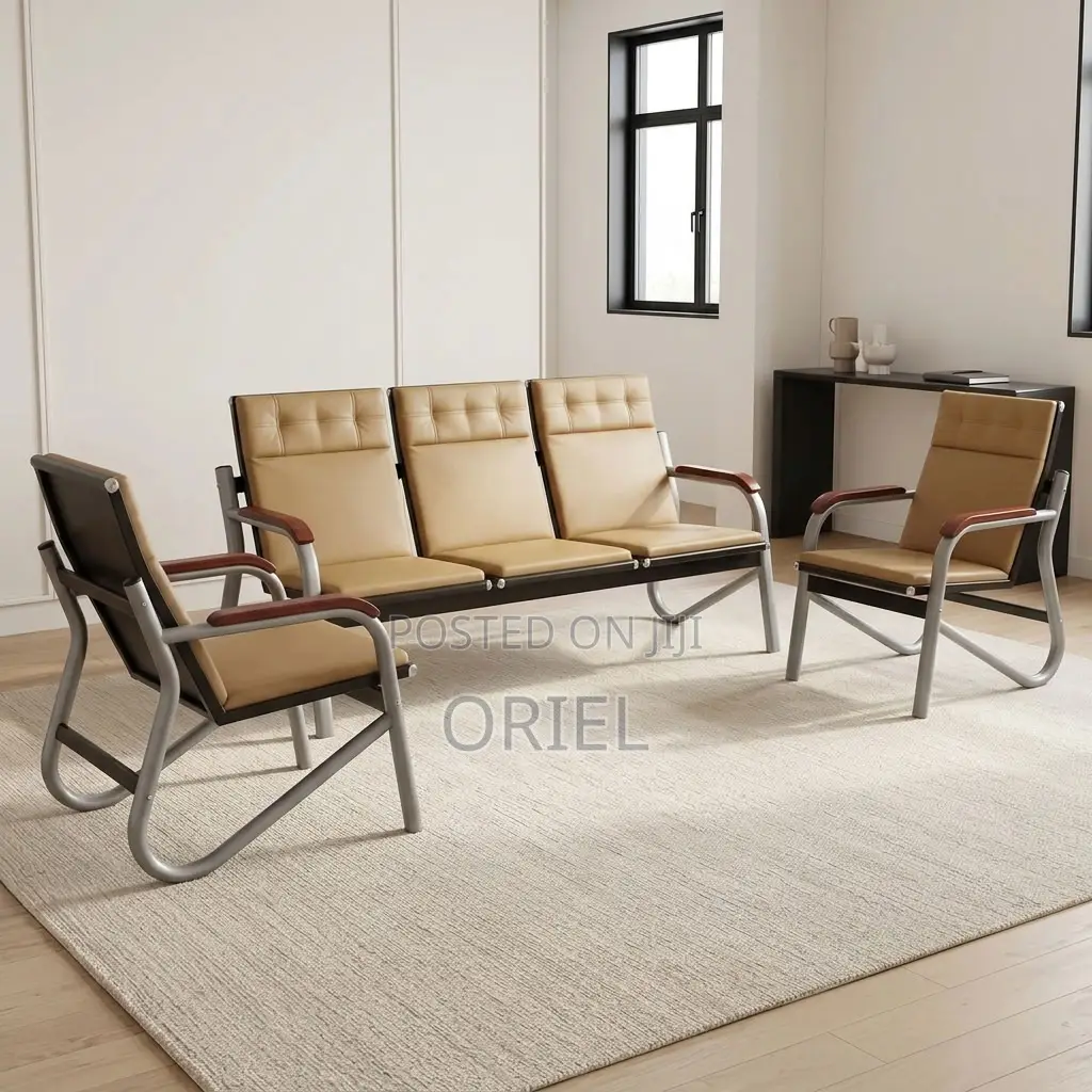 Office Sofa : Five-Seat Brown Waiting Reception Area Couch