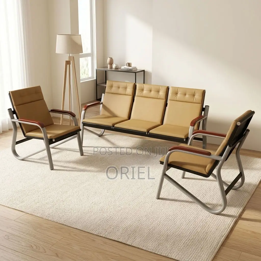 Office Sofa : Five-Seat Brown Waiting Reception Area Couch