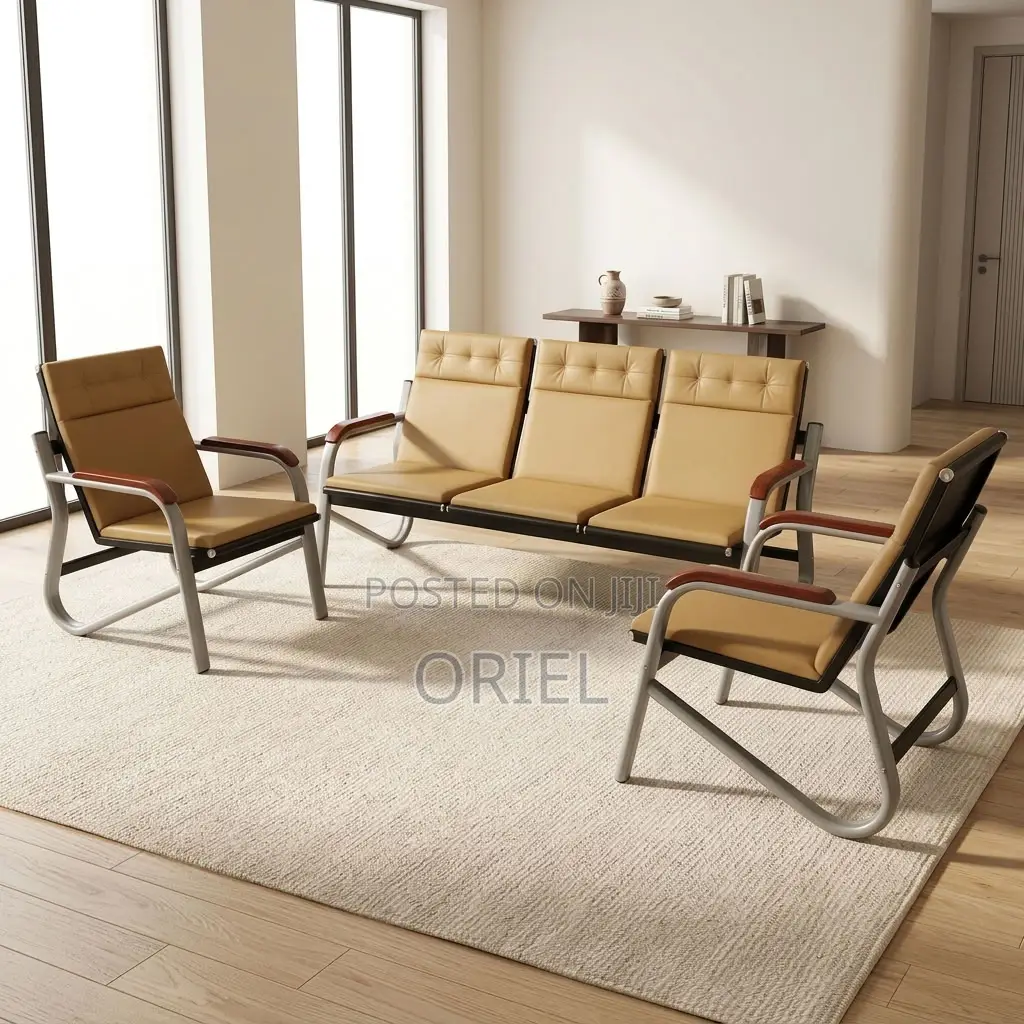 Office Sofa : Five-Seat Brown Waiting Reception Area Couch