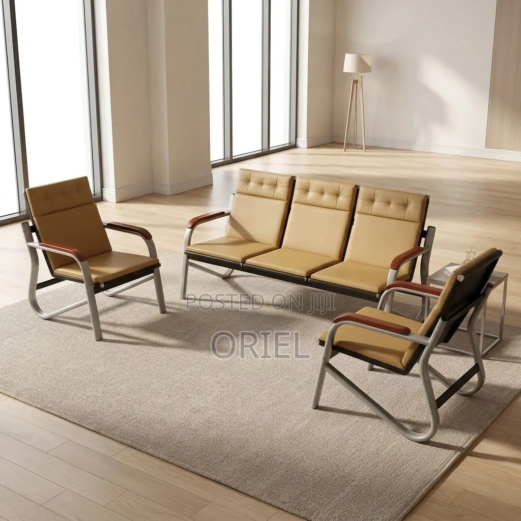 Office Sofa : Five-Seat Brown Waiting Reception Area Couch