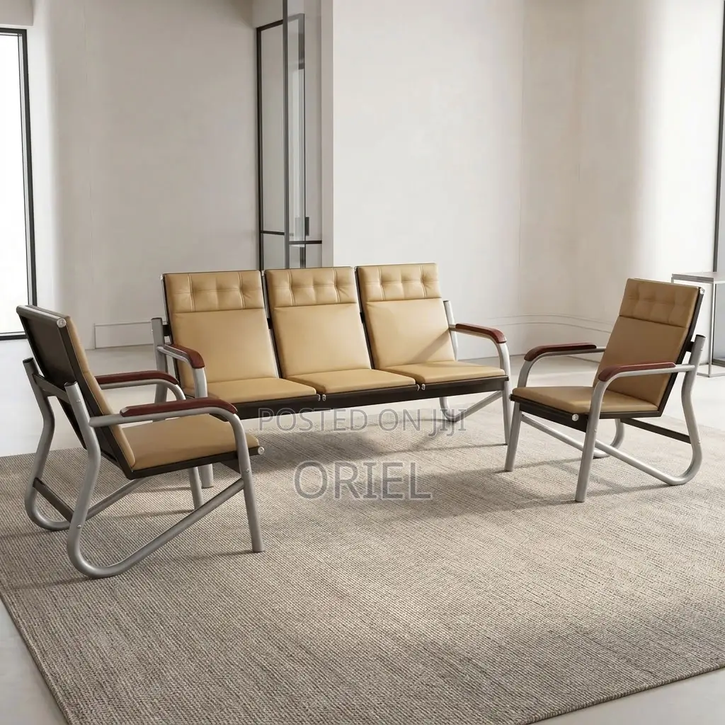 Office Sofa : Five-Seat Brown Waiting Reception Area Couch