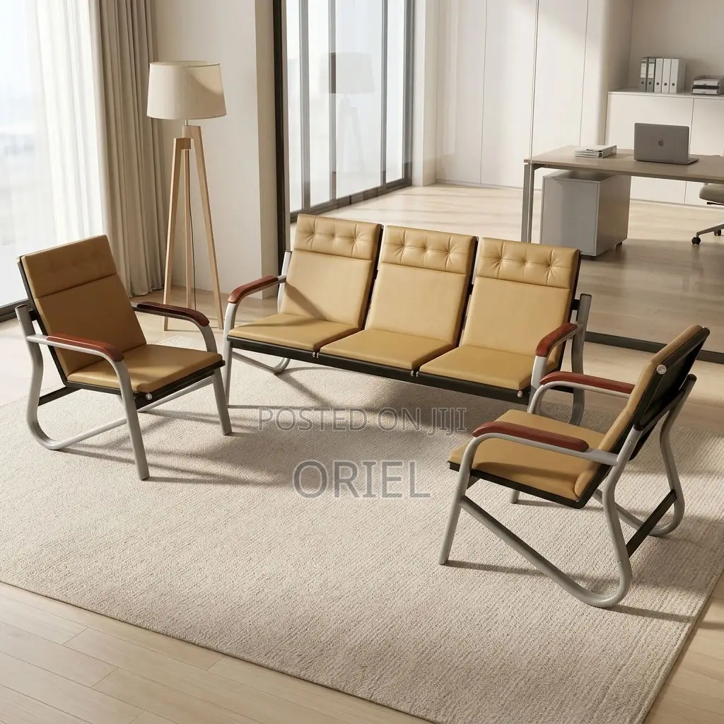 Office Sofa : Five-Seat Brown Waiting Reception Area Couch