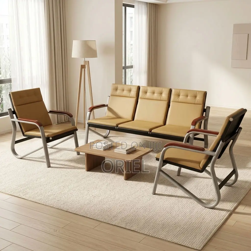Office Sofa : Five-Seat Brown Waiting Reception Area Couch