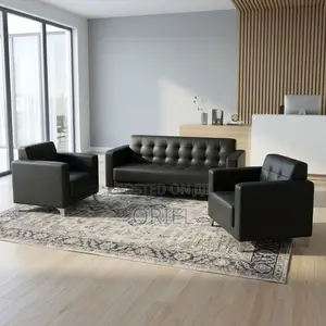 5-Seater Sofa : Black Leather Padded Guest Reception Sofa