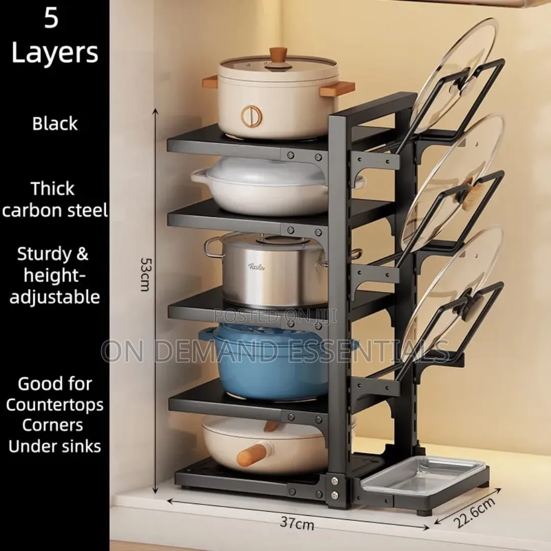 Heavy Duty 5-Tier Cookware and Pot Lid Organizer Rack