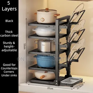Heavy Duty 5-Tier Cookware and Pot Lid Organizer Rack