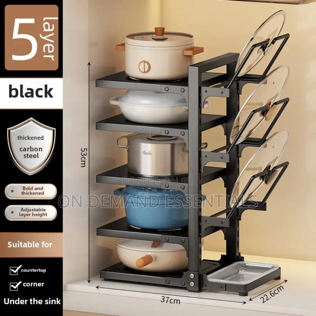 Heavy Duty 5-Tier Cookware and Pot Lid Organizer Rack